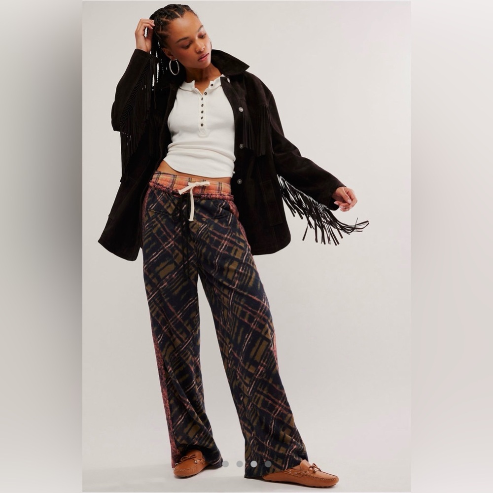Free People Hudson Canyon Printed Pants in Brown Combo- Animal Print L